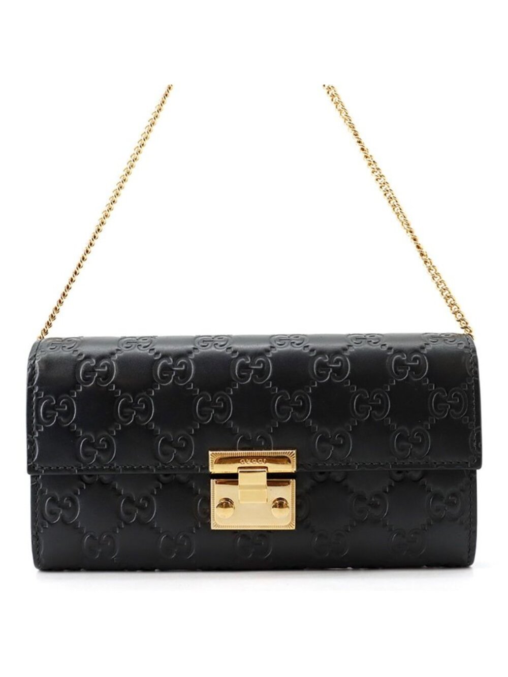 Gucci Chain Wallet Guccissima Leather Black Shoulder Bag